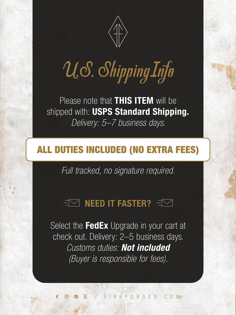 US Customers Info:
Please note that This Item will be shipped with: USPS Standard Shipping.
Delivery: 5–7 business days. Full tracked, no signature required.
Need it faster? Select the FedEx Upgrade in your cart at check out. Delivery: 2–5 business days. Customs duties: Not included (Buyer is responsible for fees).
