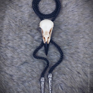 Crow Skull Bolo Tie, resin replica hand painted, gothic steampunk texan native american image 5