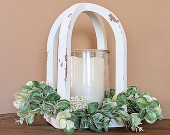 Farol de cúpula de granja pintado / Centro de mesa con parte superior redondeada / Decoración navideña / Rústico de madera / Exhibición de repisa / Candelabro / Mesa de centro