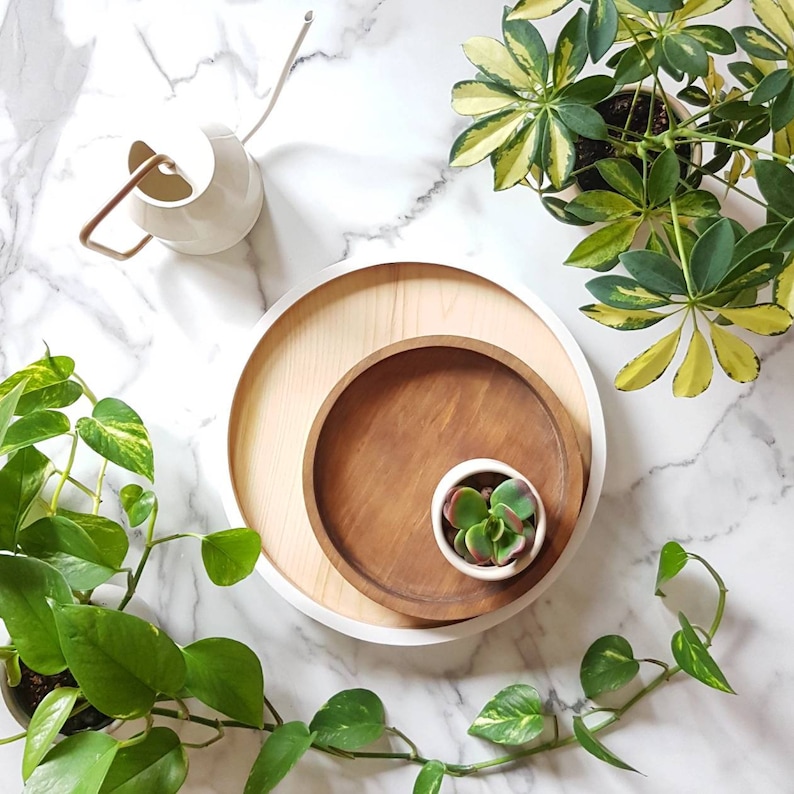 Round Wooden Tray Coffee Table Tray Christmas Holiday Etsy Canada