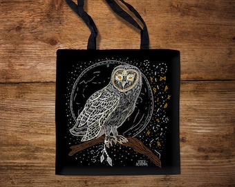 WISDOM KEEPER, owl tote bag, witch accessories, pagan gifts