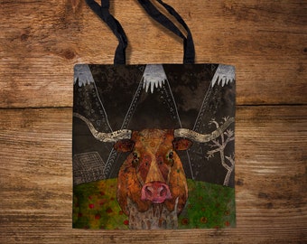 STARRY NIGHT, texas longhorn cow tote bag, cowgirl tote bag