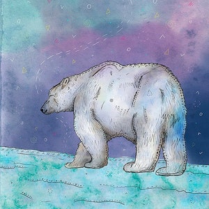NORTH POLE, polar bear print, nursery wall art, white bear wall art