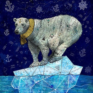 STELLAR EDGE, polar bear print, nursery wall art, white bear wall art