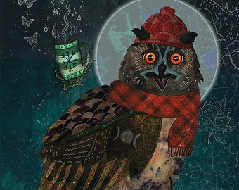 BUBO BUBO, owl art print, whimsical wall art