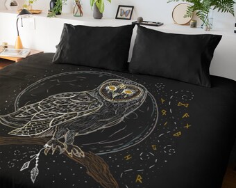 WISDOM KEEPER, owl, duvet cover, comforter, goth bedroom decor