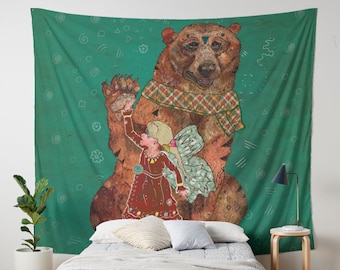 MAGIC BEARER, bear wall tapestry, woodland tapestry