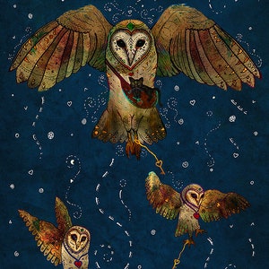 SANADORES DE LUZ, lámina artística de lechuza común, arte de animales espirituales imagen 1