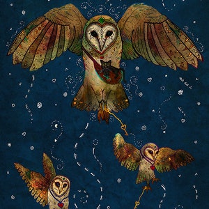 HEALERS OF LIGHT, barn owl art print, spirit animal art