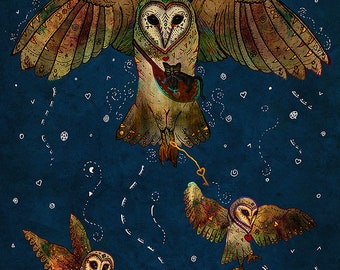 HEALERS OF LIGHT, barn owl art print, spirit animal art