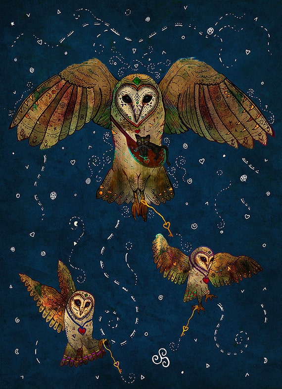 HEALERS OF LIGHT, barn owl art print, spirit animal art