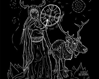 The NOAIDI, sami shaman and reindeer, art print