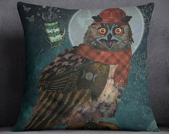 BUBO BUBO, owl throw pillow, witchy room decor