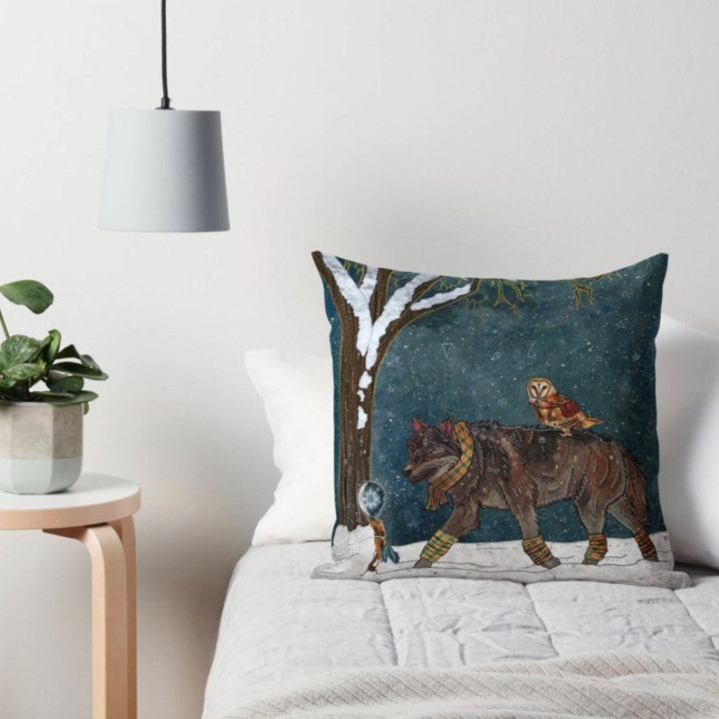 WINTER JOURNEY, wolf pillow, owl pillow, winter solstice image 5