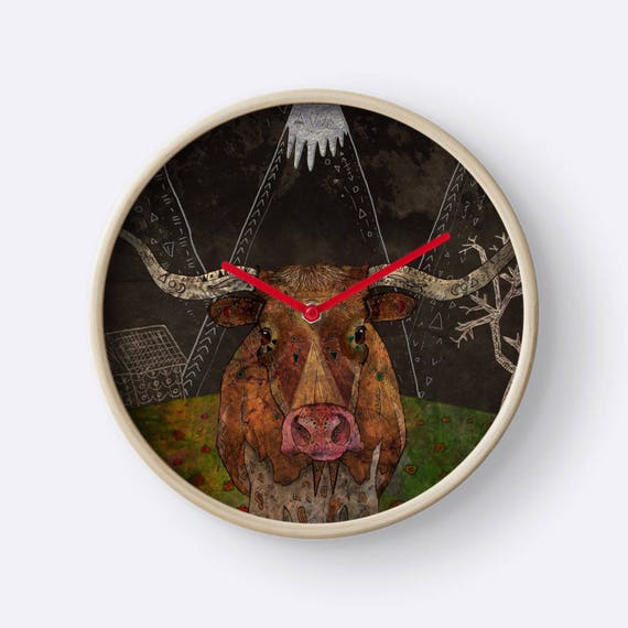 STARRY NIGHT, texas longhorn cow clock, western decor
