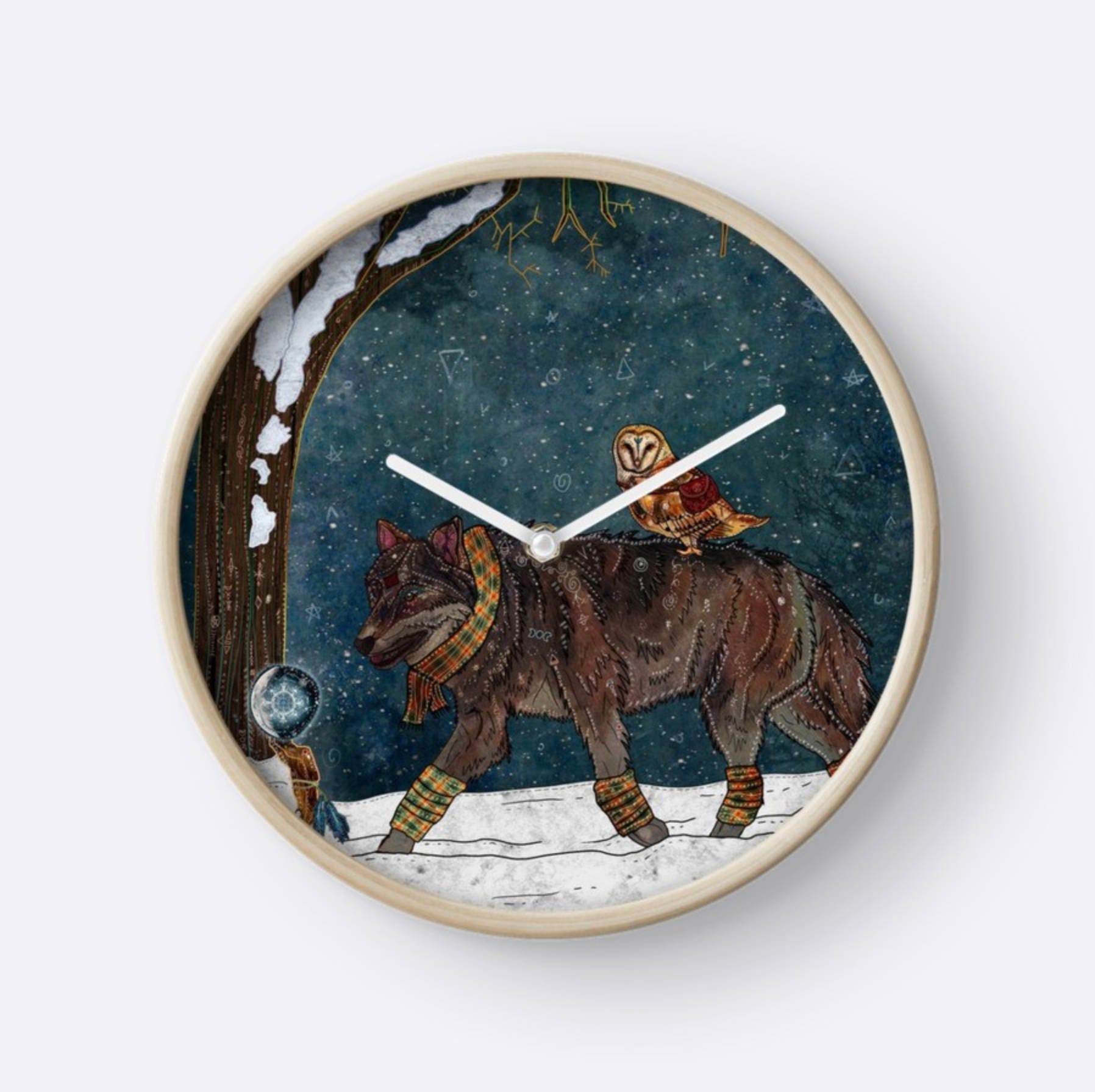 WINTER JOURNEY, wolf wall clock, owl wall clock, winter decor