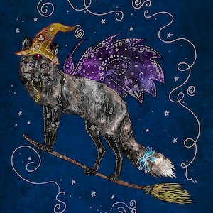 MIDNIGHT VIXEN, fox art print, witchy art image 1