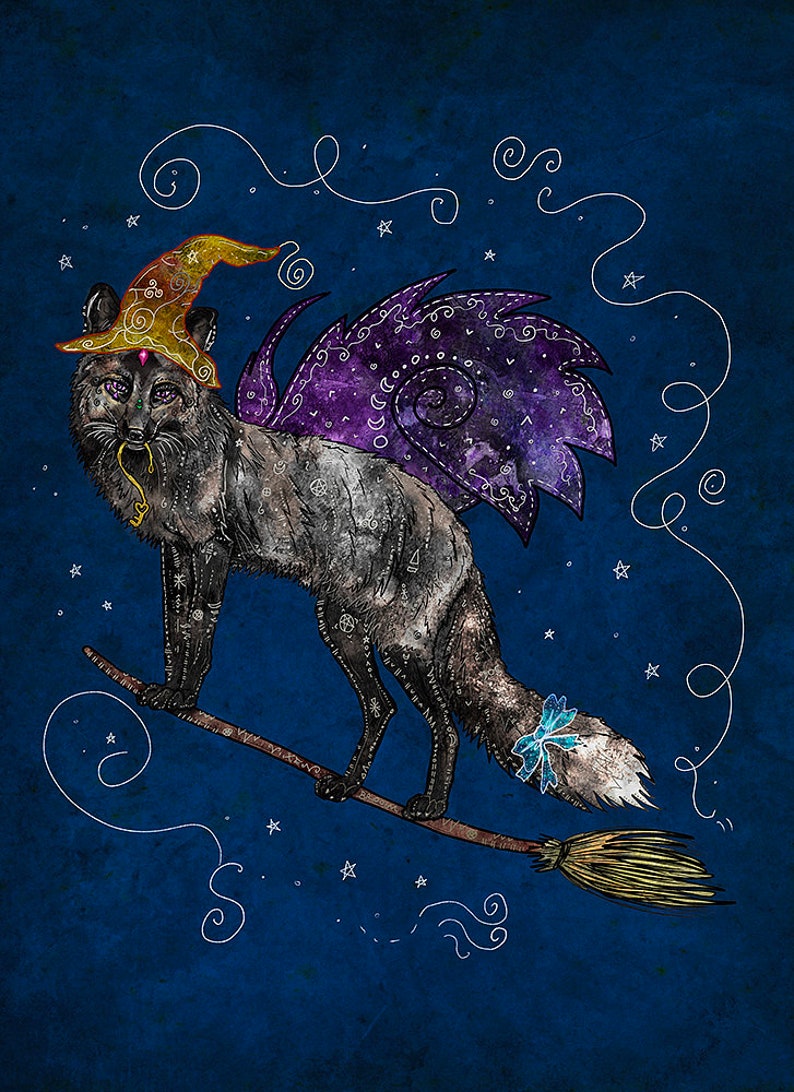 MIDNIGHT VIXEN, fox art print, witchy art image 1