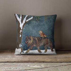 WINTER JOURNEY, wolf pillow, owl pillow, winter solstice image 2