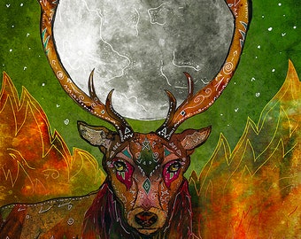 THE SACRED UNION, cernunnos, beltane, pagan art, horned god