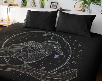 RAVEN NIGHT, raven, duvet cover, comforter, goth bedroom decor