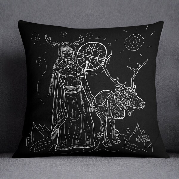 The NOAIDI, throw pillow, sami shaman and reindeer, nordic decor