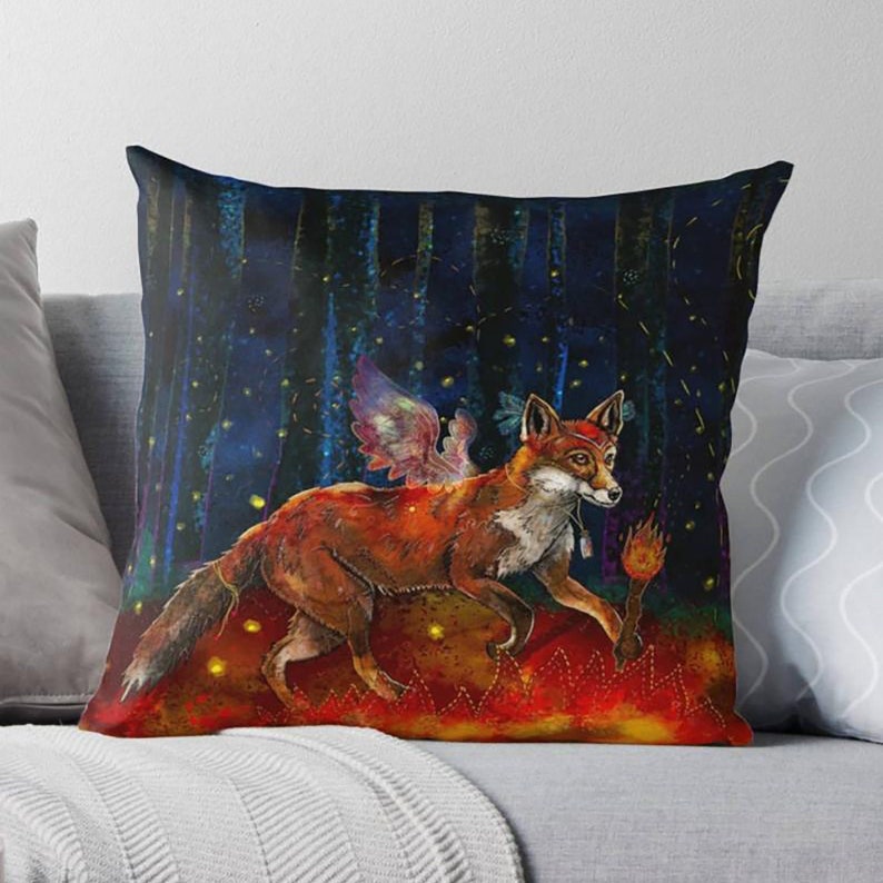 The ORIGIN OF FIRE, throw pillow, native american fire fox cushion image 4