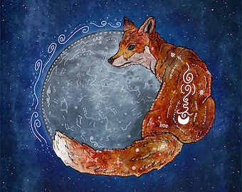 FOX MOON, Fuchs Kunstdruck, Fuchs Wandbild