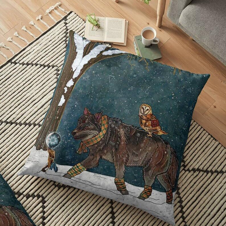 WINTER JOURNEY, wolf pillow, owl pillow, winter solstice image 3