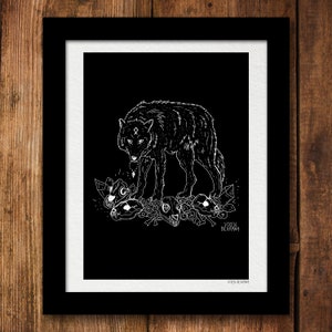 May include: A black and white illustration of a wolf standing on a pile of bones and skulls. The wolf has a symbol on its forehead and is surrounded by crystals. The text "VIKEN BERKANA" is at the bottom of the image.