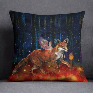 The ORIGIN OF FIRE, throw pillow, native american fire fox cushion image 1