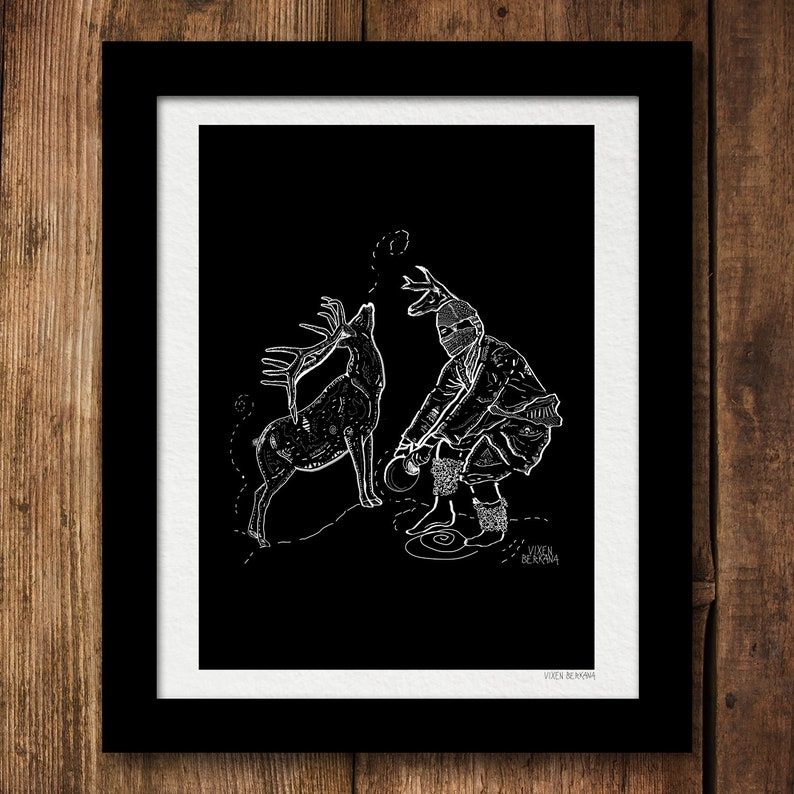 YAQUI DEER DANCE, danza folclórica mexicana nativa americana ilustración, impresión de arte imagen 3