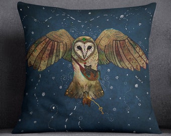 HEALERS OF LIGHT, barn owl pillow, fantasy cushion