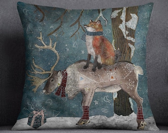 WINTER TALE, fox pillow, reindeer pillow, winter pillow