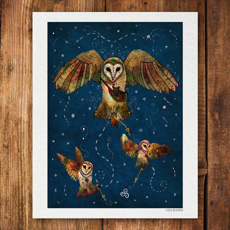SANADORES DE LUZ, lámina artística de lechuza común, arte de animales espirituales imagen 2