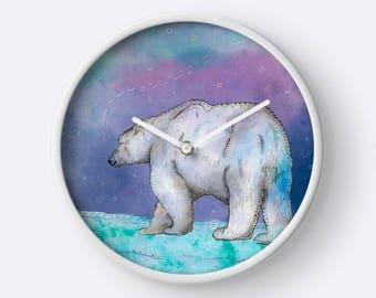 NORDPOLE Eisbär Uhr, Wanduhr für Kinder, nordische Dekoration