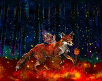 The ORIGIN OF FIRE, fox art, native american folklore fox