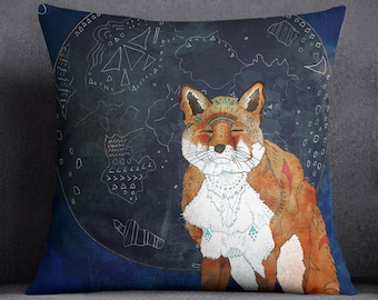 LUNAR KITSUNE, fox throw pillow, fox cushion cover