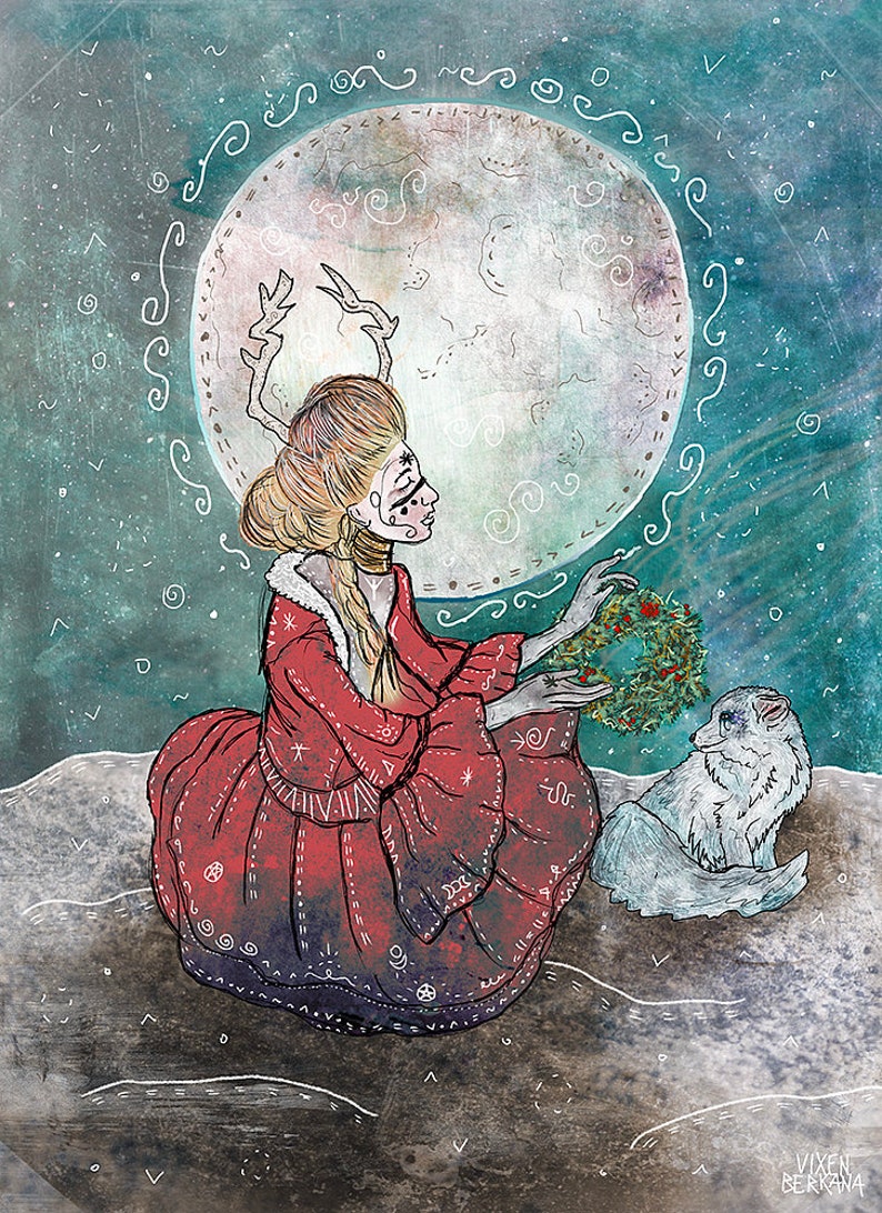 YULETIDE, yule art, pagan art, celtic art, winter illustration image 1