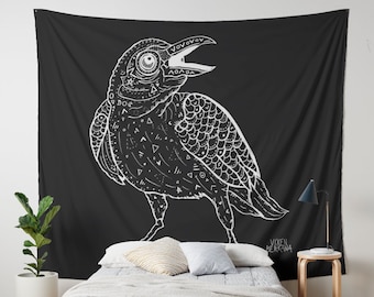 CHARA-SUORUN, raven tapestry, witchy decor, pagan home decor