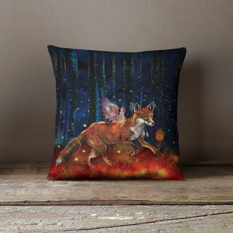 The ORIGIN OF FIRE, throw pillow, native american fire fox cushion image 2