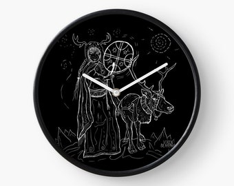 The NOAIDI, wall clock, sami shaman and reindeer