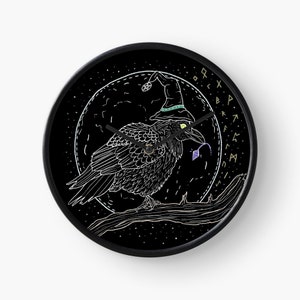 RAVEN NIGHT, raven wall clock, witchy decor, dark academia decor