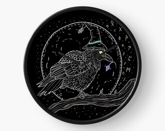 RAVEN NIGHT, raven wall clock, witchy decor, dark academia decor