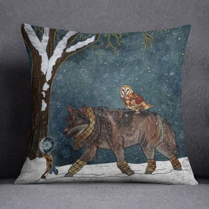 WINTER JOURNEY, wolf pillow, owl pillow, winter solstice image 1