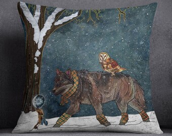 VIAJE DE INVIERNO, almohada de lobo, almohada de búho, solsticio de invierno