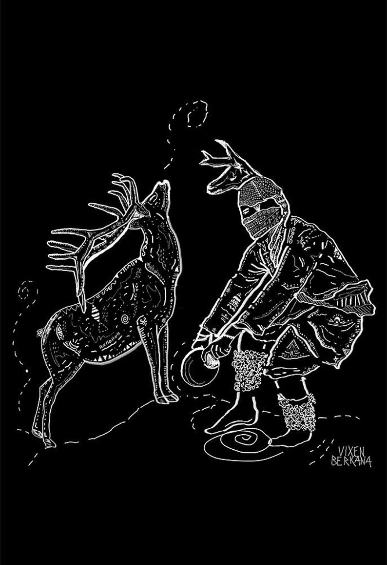 YAQUI DEER DANCE, native american mexican folk dance illustration, art print image 1