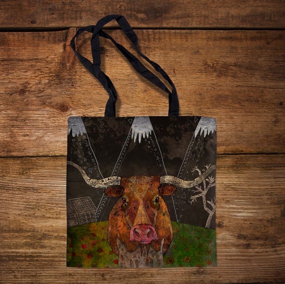 STARRY NIGHT, texas longhorn cow tote bag, cowgirl tote bag