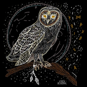 WISDOM KEEPER, owl print, pagan wall art, witchy decor, art print