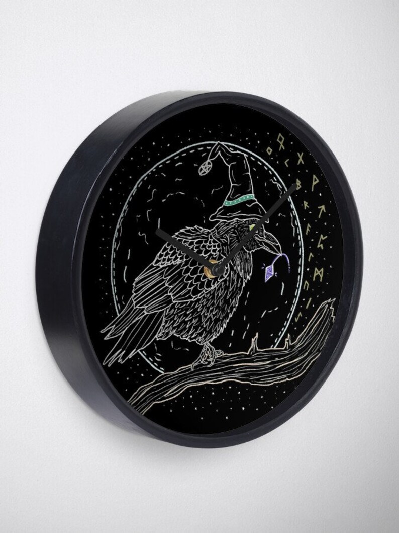 RAVEN NIGHT, raven wall clock, witchy decor, dark academia decor image 2